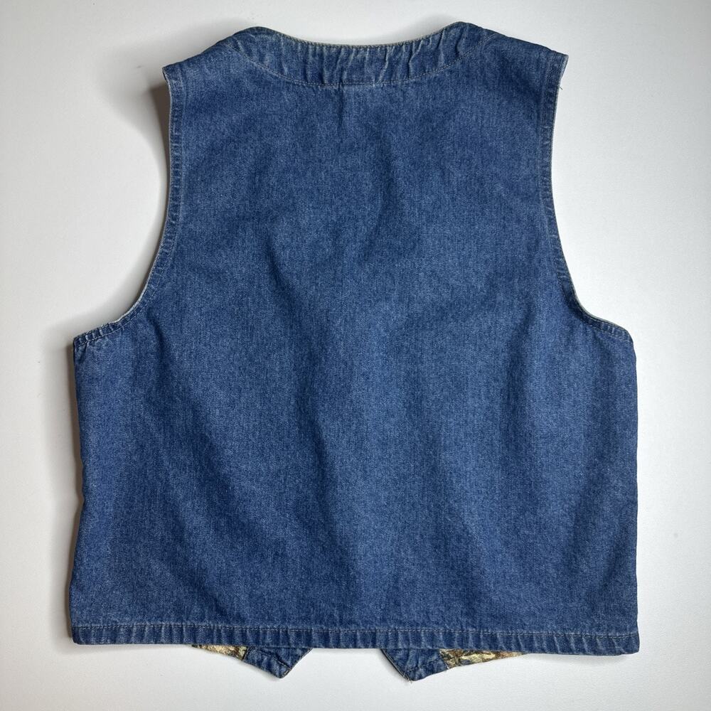 Vintage Cherokee Womans Denim VestAutumn Leaves Buttons USA Made Size Medium 90s - Picture 2 of 6